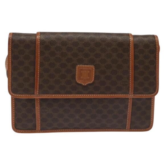 CELINE Macadam Canvas Shoulder Bag Pvc Leather Brown - Picture 2 of 13